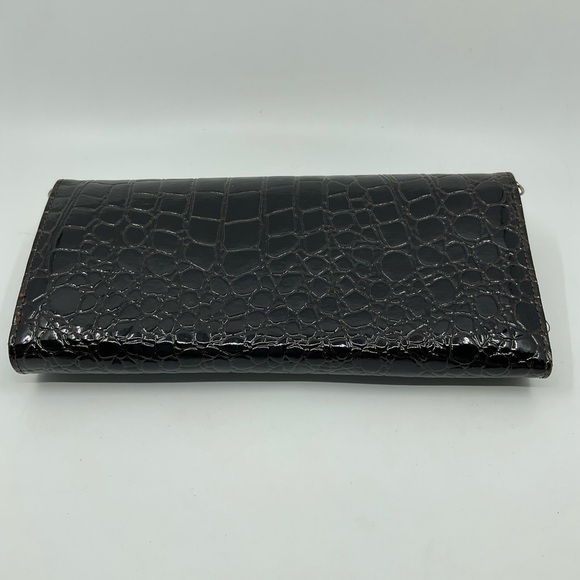 Vintage Club Rochelier Patent Reptile Croc Trifold Wallet Clutch - Picture 3 of 8